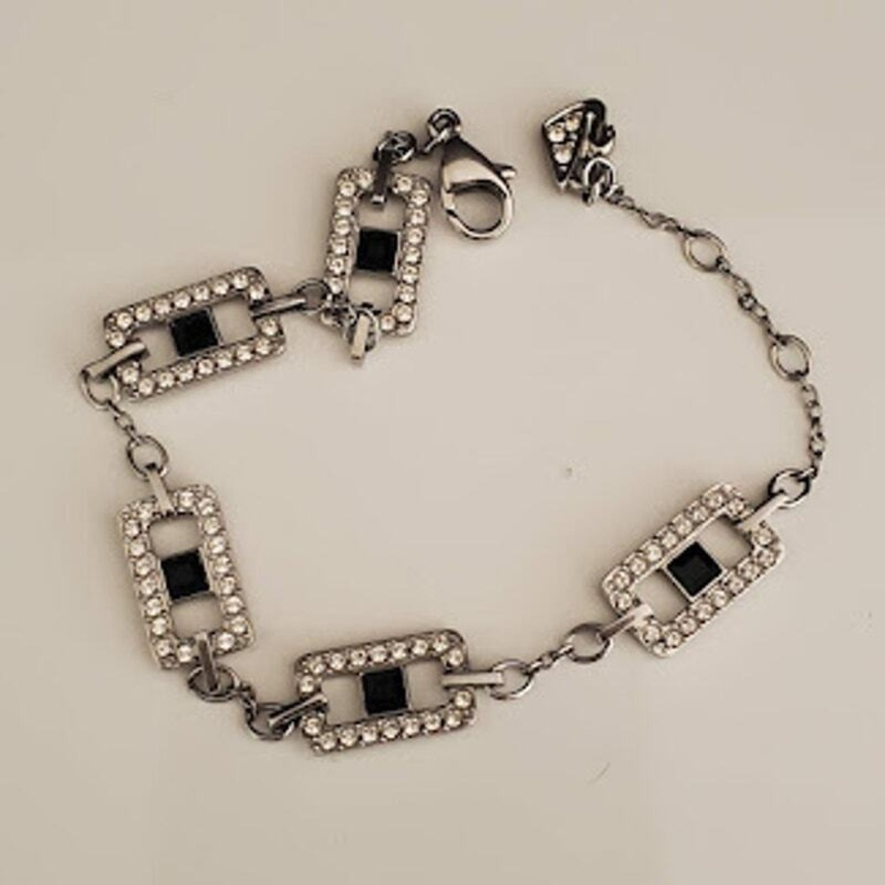 Swarovski Remix‎ Bracelet Rhodium Plated with Clear and Jet Crystals Swan Signed